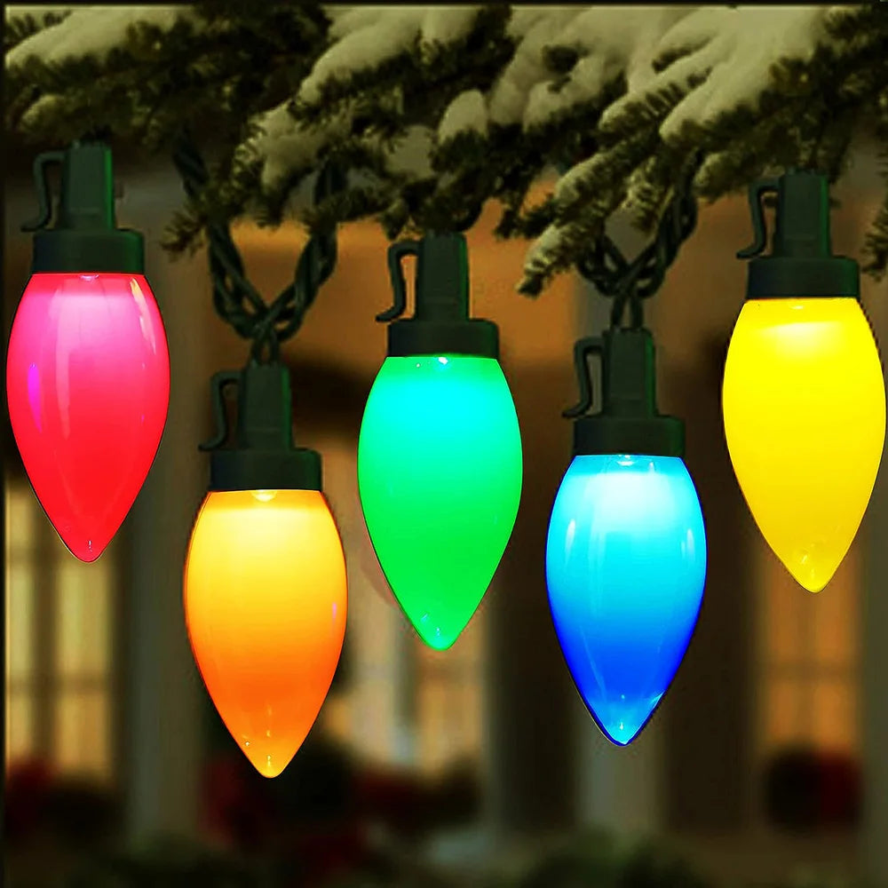 Battery C7 Bulbs Christmas String Lights Remote Control LED Strawberry Garland Fairy Lights Outdoor Lighting Xmas Tree Decor