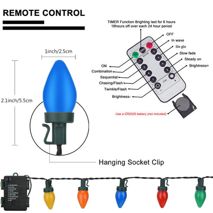 Battery C7 Bulbs Christmas String Lights Remote Control LED Strawberry Garland Fairy Lights Outdoor Lighting Xmas Tree Decor