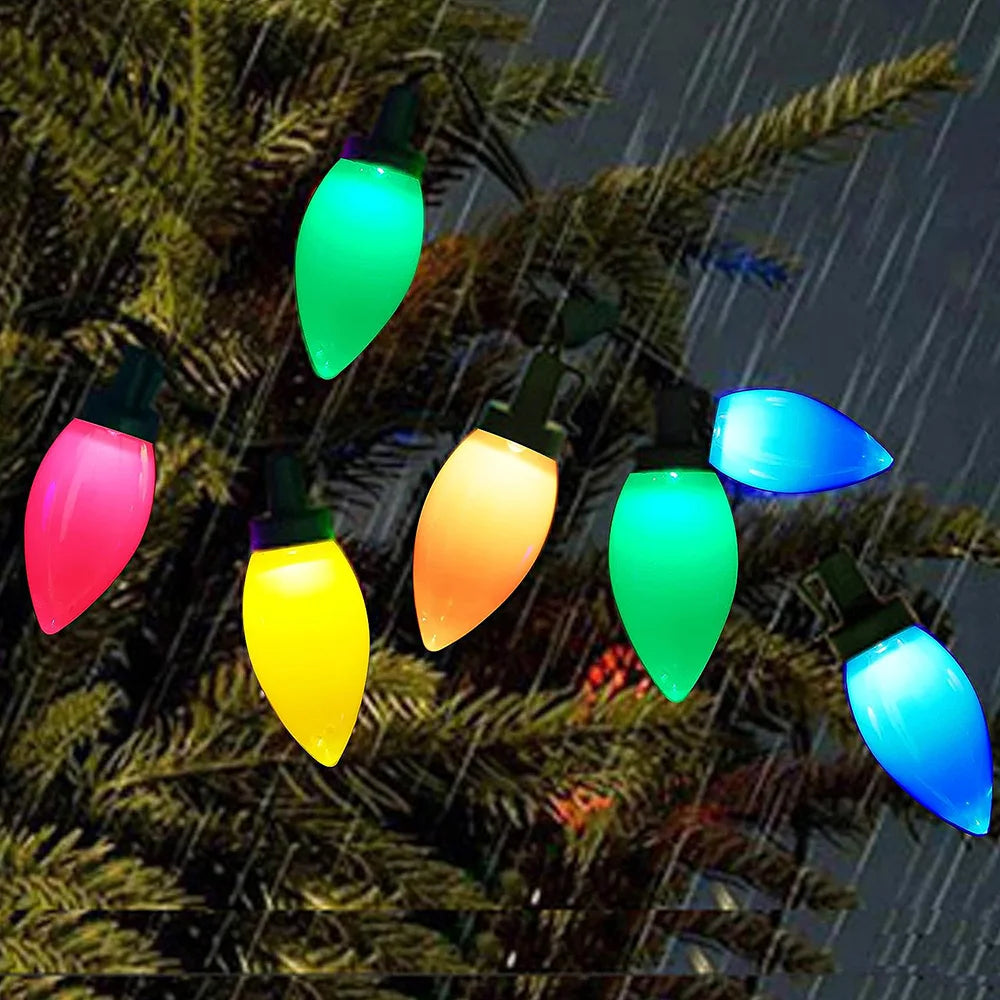 Battery C7 Bulbs Christmas String Lights Remote Control LED Strawberry Garland Fairy Lights Outdoor Lighting Xmas Tree Decor
