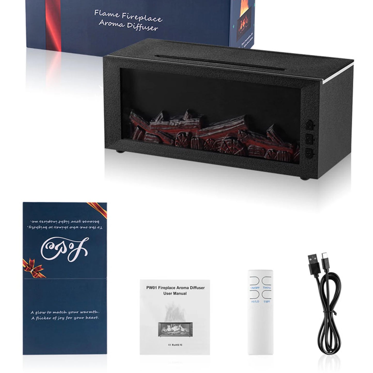 7 Colors Night Light Essential Oil Fireplace Diffuser Fireplace Flame Aromatherapy Fireplace Humidifier Aromatherapy Oil Diffuse