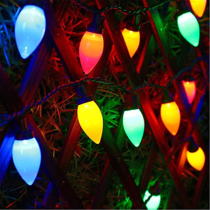 Battery C7 Bulbs Christmas String Lights Remote Control LED Strawberry Garland Fairy Lights Outdoor Lighting Xmas Tree Decor