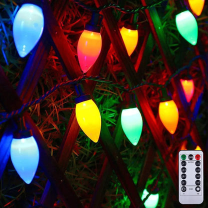 Battery C7 Bulbs Christmas String Lights Remote Control LED Strawberry Garland Fairy Lights Outdoor Lighting Xmas Tree Decor