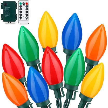 Battery C7 Bulbs Christmas String Lights Remote Control LED Strawberry Garland Fairy Lights Outdoor Lighting Xmas Tree Decor