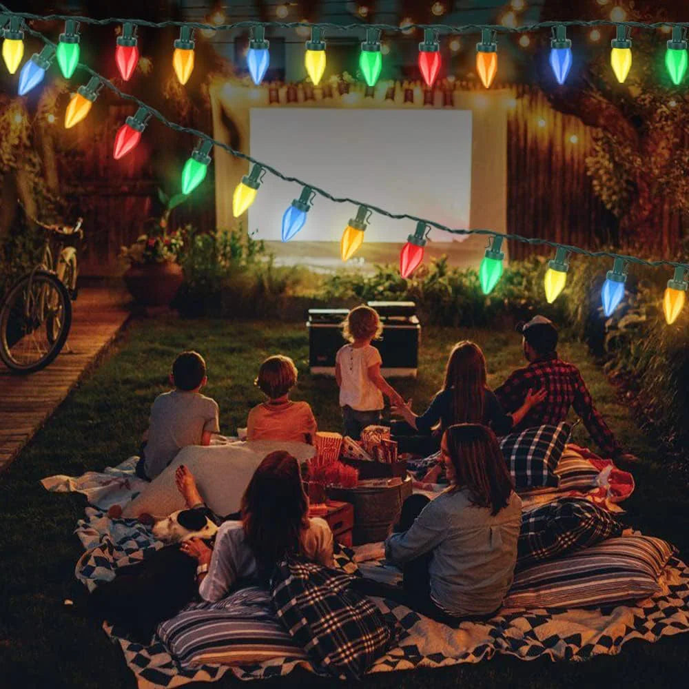 Battery C7 Bulbs Christmas String Lights Remote Control LED Strawberry Garland Fairy Lights Outdoor Lighting Xmas Tree Decor