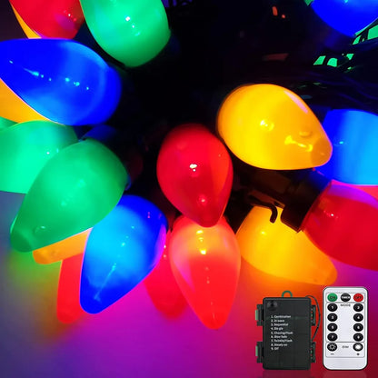 Battery C7 Bulbs Christmas String Lights Remote Control LED Strawberry Garland Fairy Lights Outdoor Lighting Xmas Tree Decor