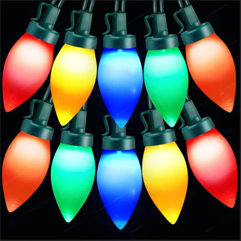 Battery C7 Bulbs Christmas String Lights Remote Control LED Strawberry Garland Fairy Lights Outdoor Lighting Xmas Tree Decor